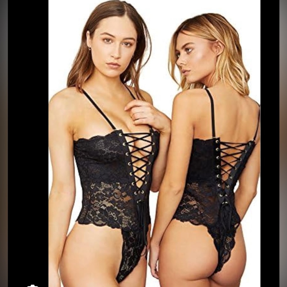 We are HAH Black Lace Corset Bodysuit